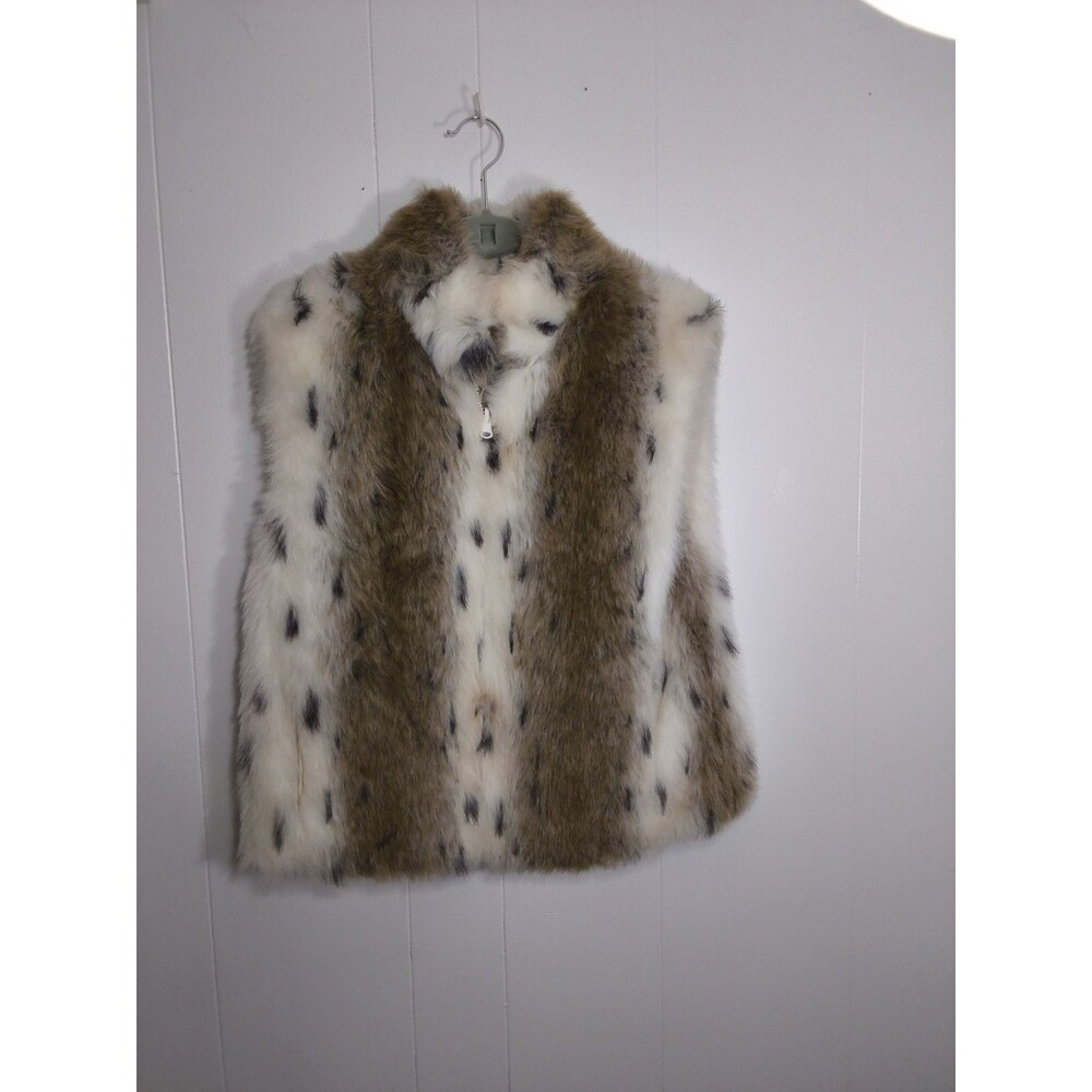 Olympia Vtg Vest Women M Tan Brown Faux Fur Full Zip Reversible
